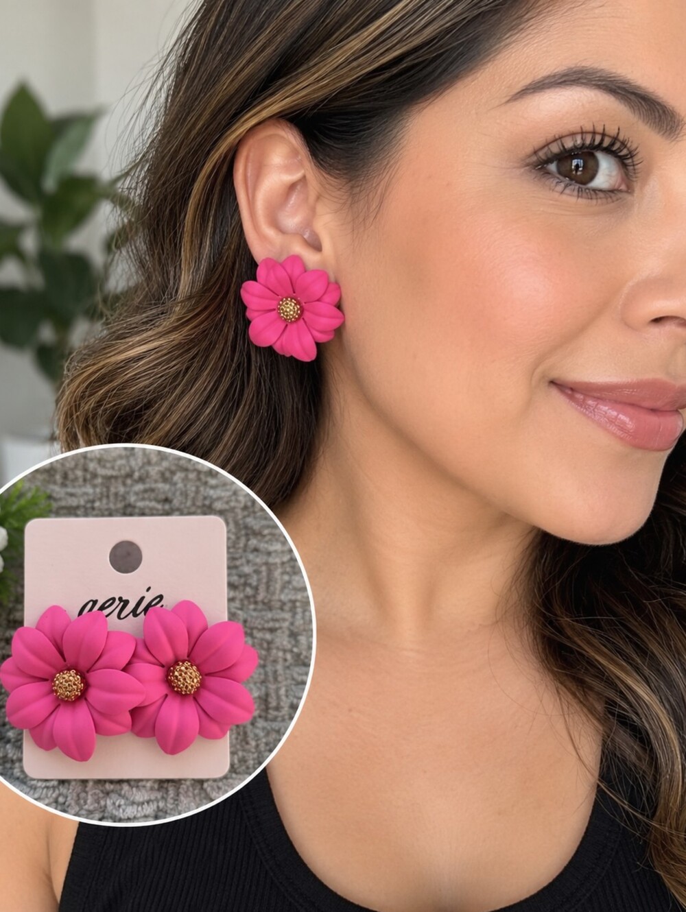 Aerie Pink Floral Statement Earrings